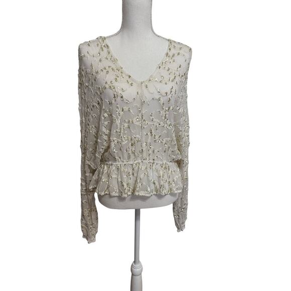 Free People Gold Sequin Blouse Top Sheer Size Small Party - Picture 1 of 10